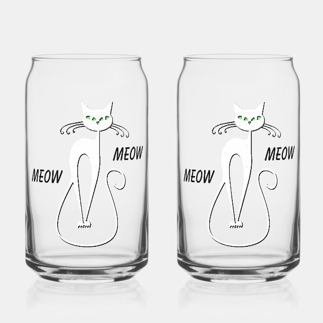 Slinky Black Cat Meow Meow Custom Text Green Eyes Can Glass (Front)