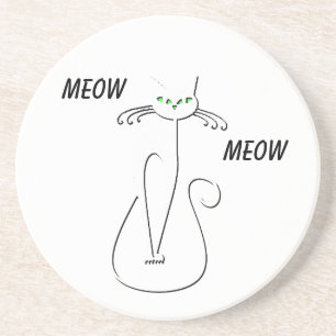 Slinky Black Cat Meow Meow Custom Text Green Eyes Coaster