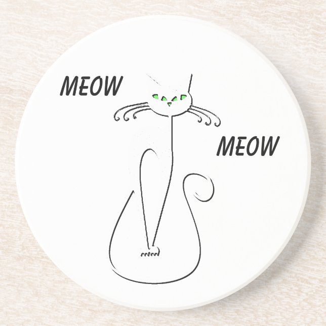 Slinky Black Cat Meow Meow Custom Text Green Eyes Coaster (Front)