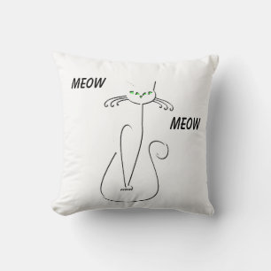 Slinky Black Cat Meow Meow Custom Text Green Eyes Cushion