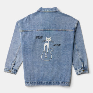 Slinky Black Cat Meow Meow Custom Text Green Eyes Denim Jacket