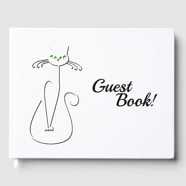 Slinky Black Cat Meow Meow Custom Text Green Eyes Guest Book (Front)