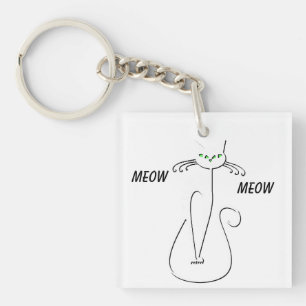 Slinky Black Cat Meow Meow Custom Text Green Eyes Key Ring