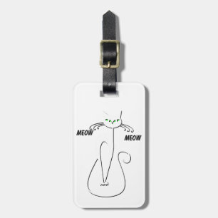 Slinky Black Cat Meow Meow Custom Text Green Eyes Luggage Tag