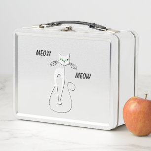 Slinky Black Cat Meow Meow Custom Text Green Eyes Metal Lunch Box