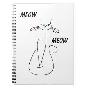 Slinky Black Cat Meow Meow Custom Text Green Eyes Notebook