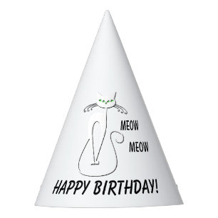 Slinky Black Cat Meow Meow Custom Text Green Eyes Party Hat