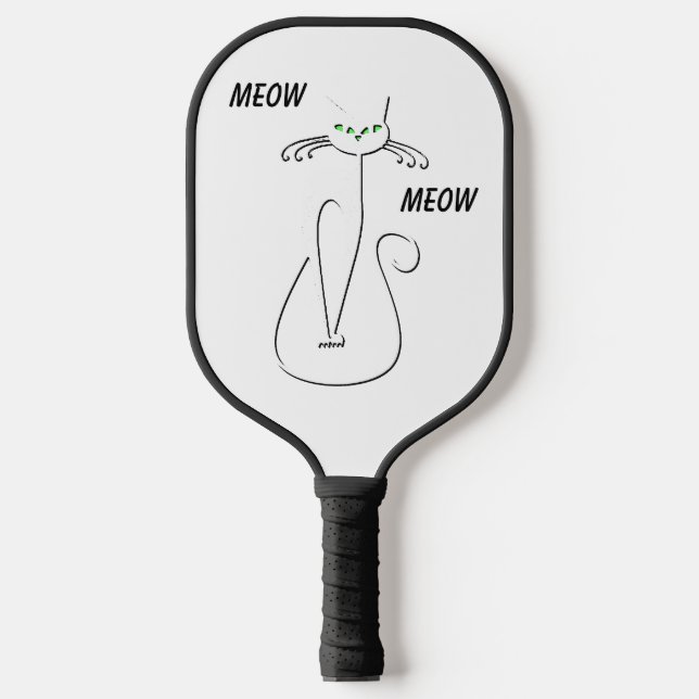 Slinky Black Cat Meow Meow Custom Text Green Eyes Pickleball Paddle (Front)