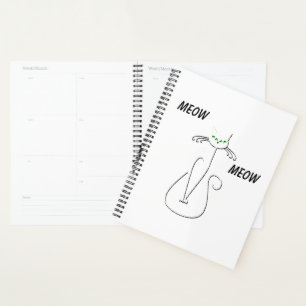 Slinky Black Cat Meow Meow Custom Text Green Eyes Planner
