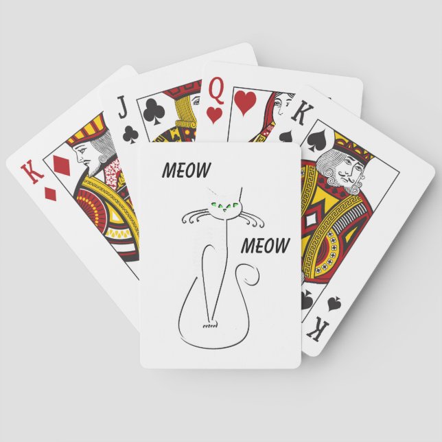 Slinky Black Cat Meow Meow Custom Text Green Eyes Playing Cards (Back)