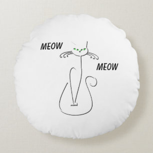 Slinky Black Cat Meow Meow Custom Text Green Eyes Round Cushion