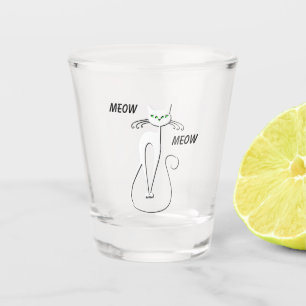 Slinky Black Cat Meow Meow Custom Text Green Eyes Shot Glass