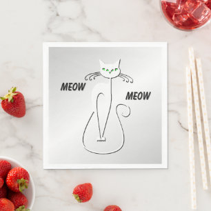 Slinky Black Cat Meow Meow Green Eyes on silver Napkin