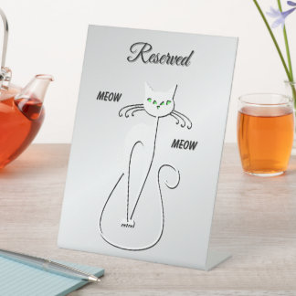 Slinky Black Cat Meow Meow Green Eyes Reserved Pedestal Sign
