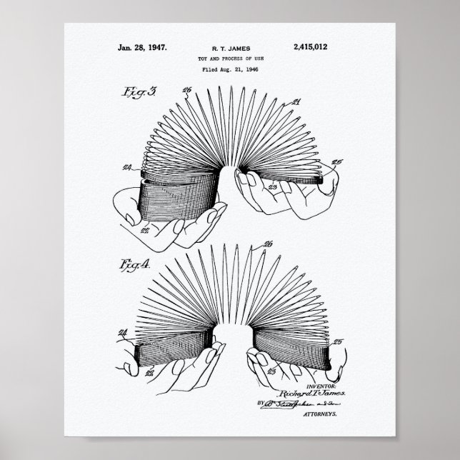 Slinky Toy 1946 Patent Art - White Paper Poster (Front)