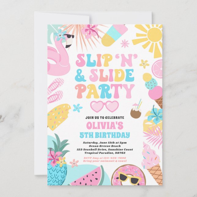 Slip 'n' Slide Splash Pad Summer Birthday Party Invitation (Front)