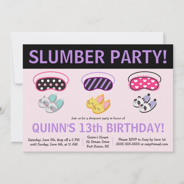 Slippers & Eye Masks Slumber Party Birthday Party Invitation (Front)