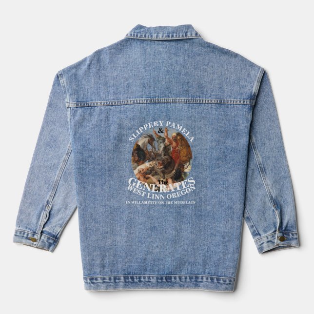 SLIPPERY PAMELA & THE GENERATES WEST LINN OREGON DENIM JACKET (Back)