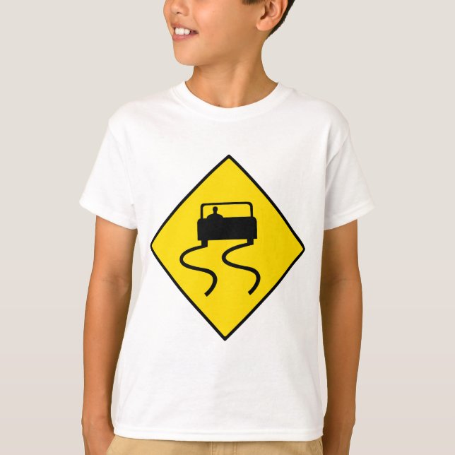 Slippery Road Sign T-Shirt (Front)