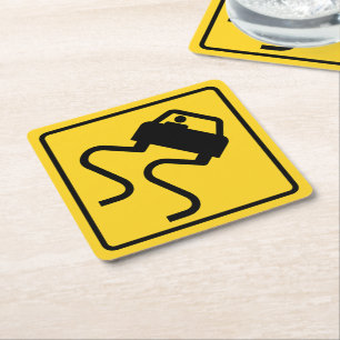 Slippery Road when Wet Square Paper Coaster