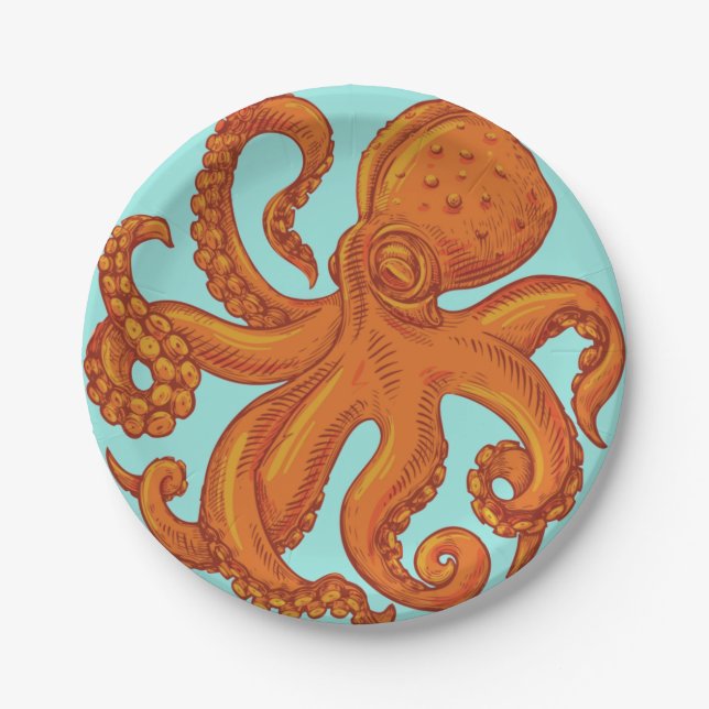 Slippery Sea Creature Ocean Octopus Long Tentacles Paper Plate (Front)