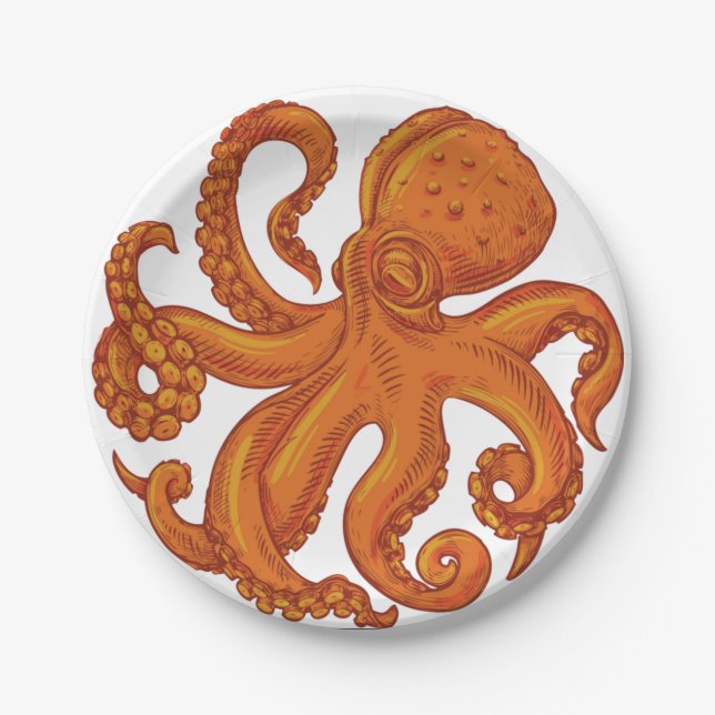 Slippery Sea Creature Ocean Octopus Long Tentacles Paper Plate (Front)