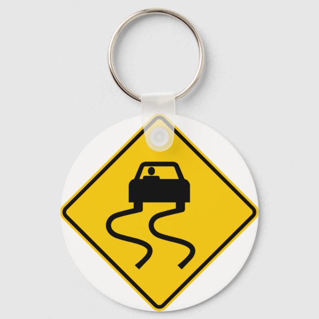 Slippery When Wet Highway Sign Key Ring (Front)