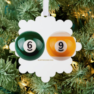 SlipperyJoe 69 hard pool table two billiard balls  Tree Decoration Card