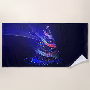 SlipperyJoe Christmas tree digital translucent red Beach Towel