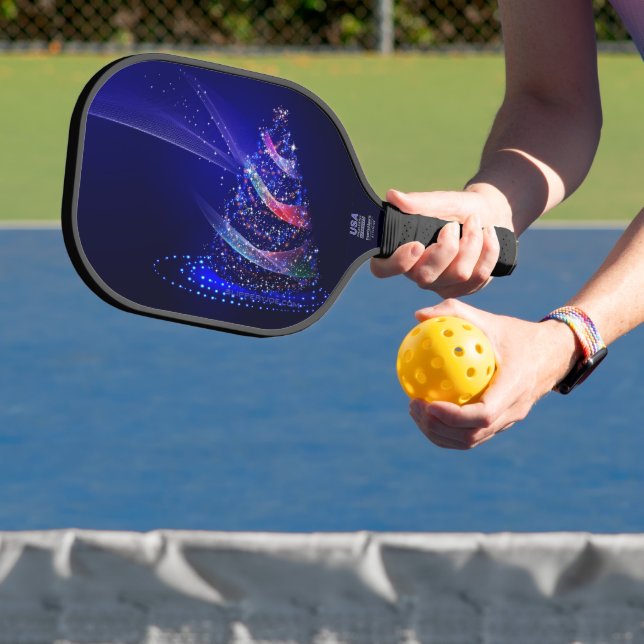 SlipperyJoe Christmas tree digital translucent red Pickleball Paddle (Insitu)