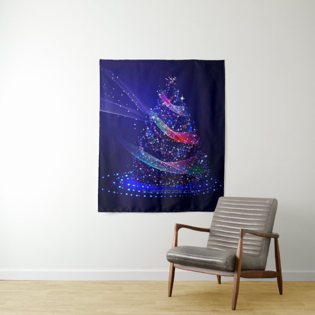 SlipperyJoe Christmas tree digital translucent red Tapestry (In Situ)