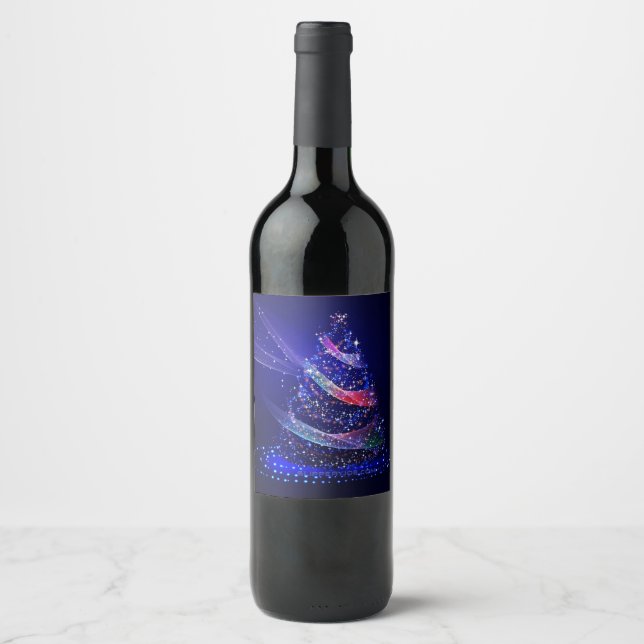 SlipperyJoe Christmas tree digital translucent red Wine Label (Front)