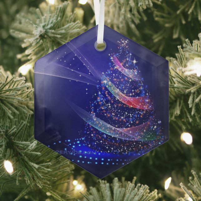 SlipperyJoe digitally rendered Christmas tree beau Glass Tree Decoration (Insitu)