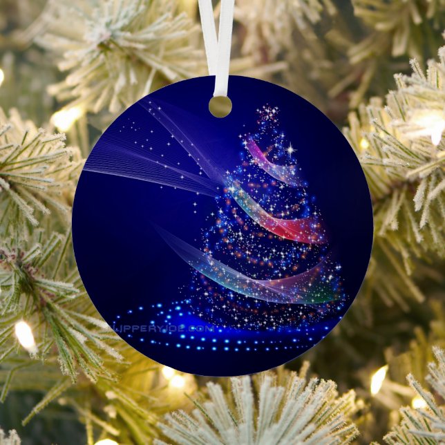 SlipperyJoe digitally rendered Christmas tree beau Metal Tree Decoration (Insitu)