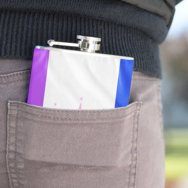 SlipperyJoe drag pride flag purple white blue Sequ Hip Flask (In Situ)