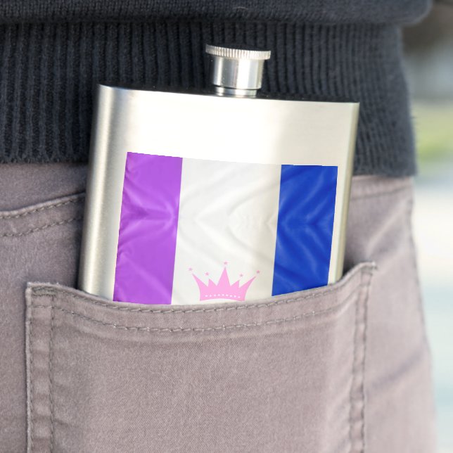 SlipperyJoe drag pride flag purple white blue Sequ Hip Flask (In Situ)