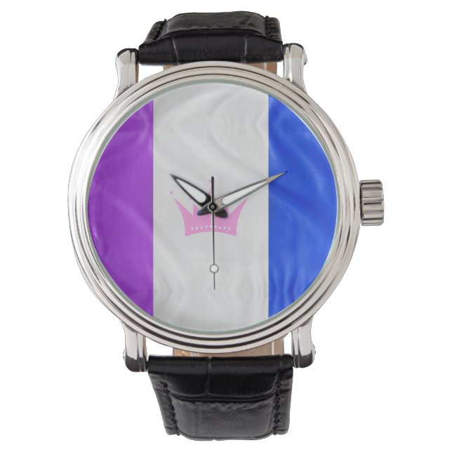 SlipperyJoe drag pride flag purple white blue Sequ Watch (Front)