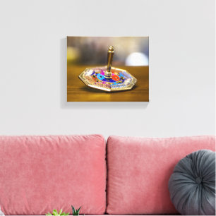 SlipperyJoe Hanukkah dreidel gift octagonal base b Canvas Print