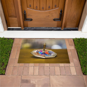 SlipperyJoe Hanukkah dreidel gift octagonal base b Doormat