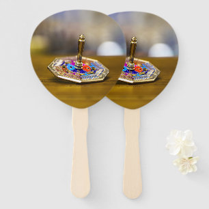 SlipperyJoe Hanukkah dreidel gift octagonal base b Hand Fan
