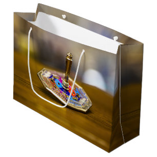 SlipperyJoe Hanukkah dreidel gift octagonal base b Large Gift Bag
