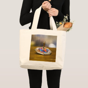 SlipperyJoe Hanukkah dreidel gift octagonal base b Large Tote Bag