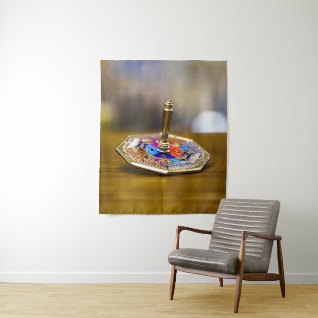 SlipperyJoe Hanukkah dreidel gift octagonal base b Tapestry (In Situ)