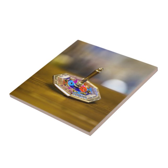 SlipperyJoe Hanukkah dreidel gift octagonal base b Tile (Side)