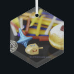 SlipperyJoe Hanukkah symbolic still life holiday e Glass Tree Decoration<br><div class="desc">SlipperyJoe Hanukkah symbolic still life holiday essence vibrant meaningful objects colorful slender pile menorah candles artistic red blue yellow and white sufganiyah doughnut classic jelly-filled commemorate miracle of the oil dreidels metallic gold glossy blue Hebrew great miracle happened there metallic pewter star of David medallion light resilience community themes spiritual...</div>