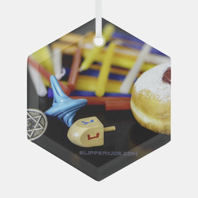SlipperyJoe Hanukkah symbolic still life holiday e Glass Tree Decoration (Front)