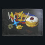 SlipperyJoe Hanukkah symbolic still life holiday e Pillowcase<br><div class="desc">SlipperyJoe Hanukkah symbolic still life holiday essence vibrant meaningful objects colourful slender pile menorah candles artistic red blue yellow and white sufganiyah doughnut classic jelly-filled commemorate miracle of the oil dreidels metallic gold glossy blue Hebrew great miracle happened there metallic pewter star of David medallion light resilience community themes spiritual...</div>