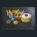 SlipperyJoe Hanukkah symbolic still life holiday e Pillowcase<br><div class="desc">SlipperyJoe Hanukkah symbolic still life holiday essence vibrant meaningful objects colourful slender pile menorah candles artistic red blue yellow and white sufganiyah doughnut classic jelly-filled commemorate miracle of the oil dreidels metallic gold glossy blue Hebrew great miracle happened there metallic pewter star of David medallion light resilience community themes spiritual...</div>