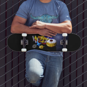 SlipperyJoe Hanukkah symbolic still life holiday e Skateboard