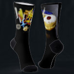 SlipperyJoe Hanukkah symbolic still life holiday e Socks<br><div class="desc">SlipperyJoe Hanukkah symbolic still life holiday essence vibrant meaningful objects colourful slender pile menorah candles artistic red blue yellow and white sufganiyah doughnut classic jelly-filled commemorate miracle of the oil dreidels metallic gold glossy blue Hebrew great miracle happened there metallic pewter star of David medallion light resilience community themes spiritual...</div>